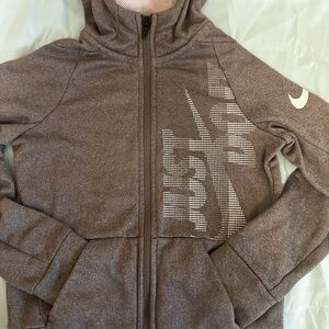 Nike Kids' Gray Heather Full-Zip Hooded Puffer Jacket with White Swoosh